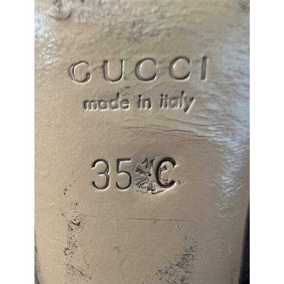 GUCCI Vintage Black Leather GG Monogram Logo Short Zip Stiletto Heel Bootie 5C W - Picture 9 of 12